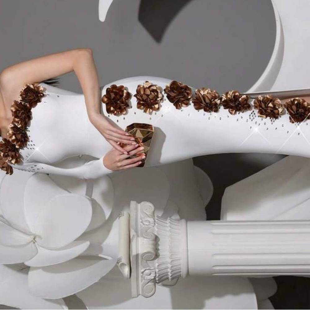Elegant White and Gold Floral Dress